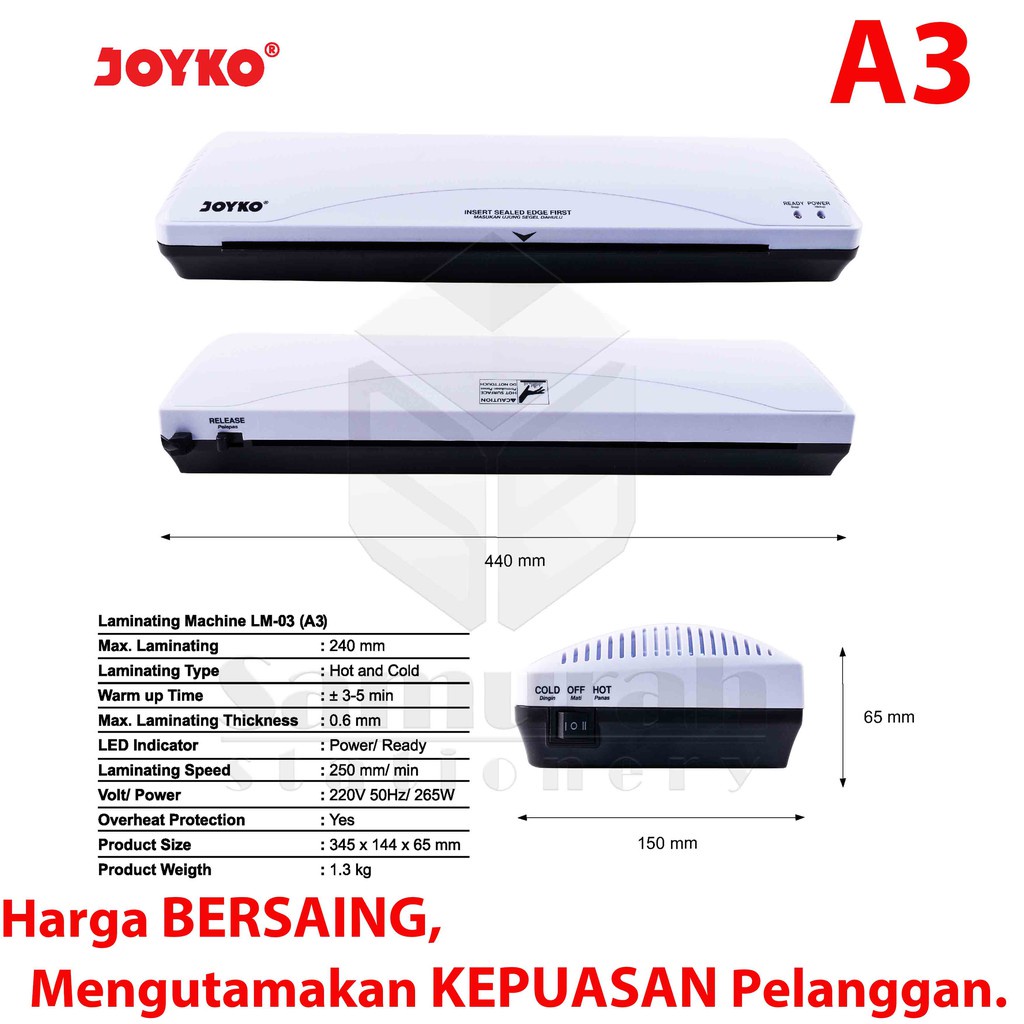 

Mesin Laminating Folio F4 - A4 - A3 Joyko LM 03 / Laminator Size LM 01 / Press KTP