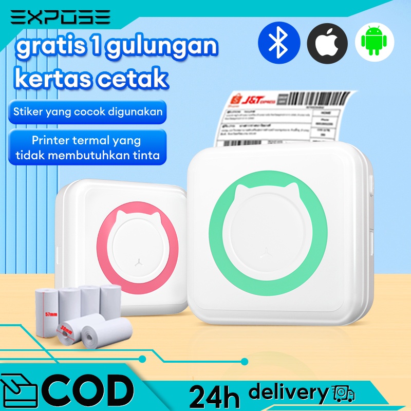 Mini Thermal Printer Bluetooth Printer Portable Tanpa Tinta Thermal Printer Label Receipt Barcode