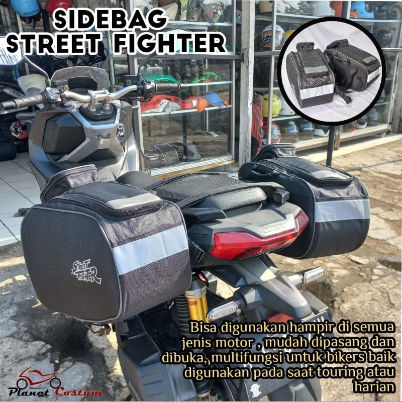 Diskont Sidebag Kanan Kiri Street Fighter Tas Samping Mudik Bagasi Motor Hitam Merah Abu Abu Vixion