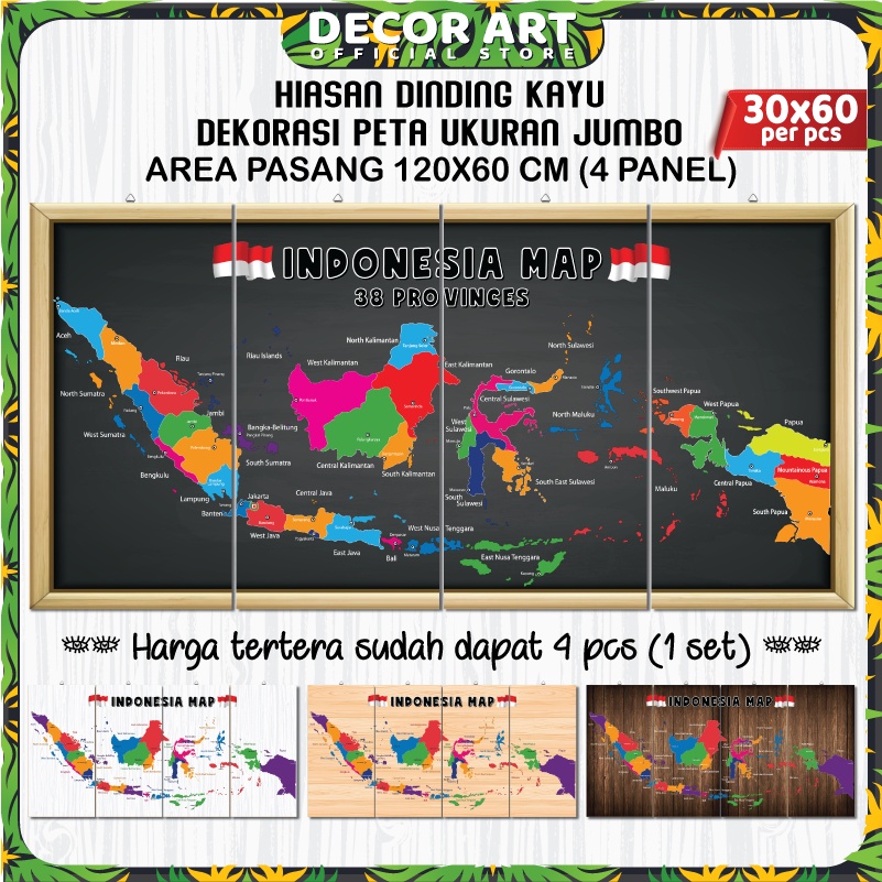 

[PREMIUM] DecorArt 120x60 Cm - 4 Panel @30x60 Cm Paket Dekorasi Hiasan Dinding Peta Ukuran Jumbo