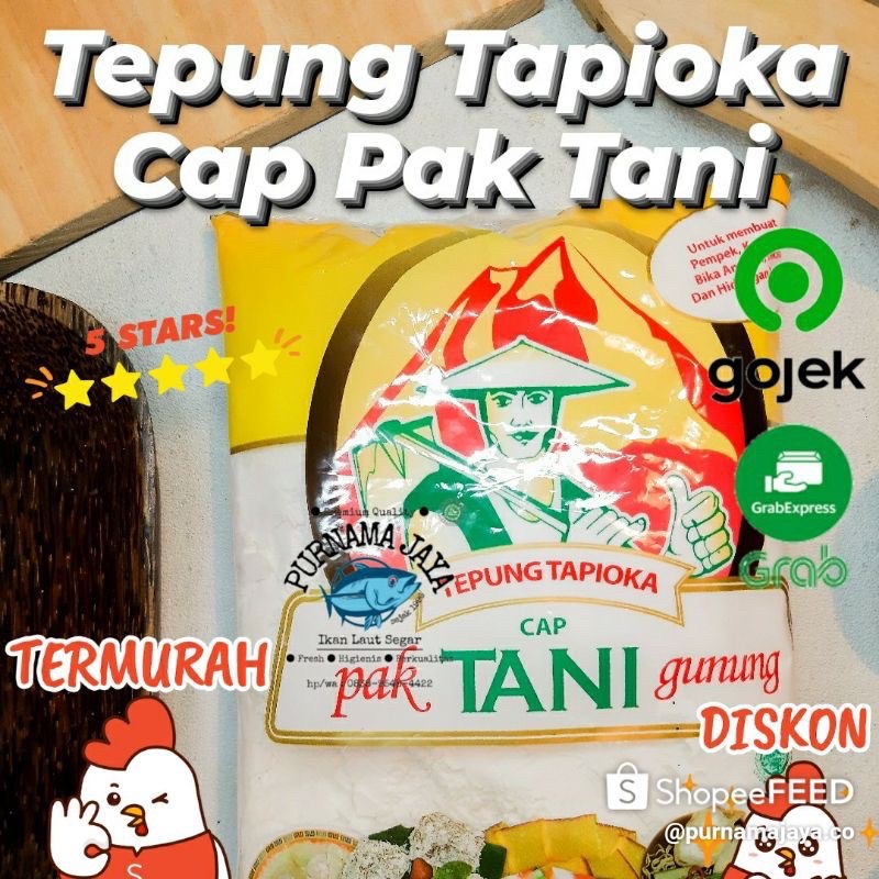 

HJ tepung tapioka / sagu merah cap pak tani / liauw tjoei kang / sagu ijo/ kuning cap gunung 500g