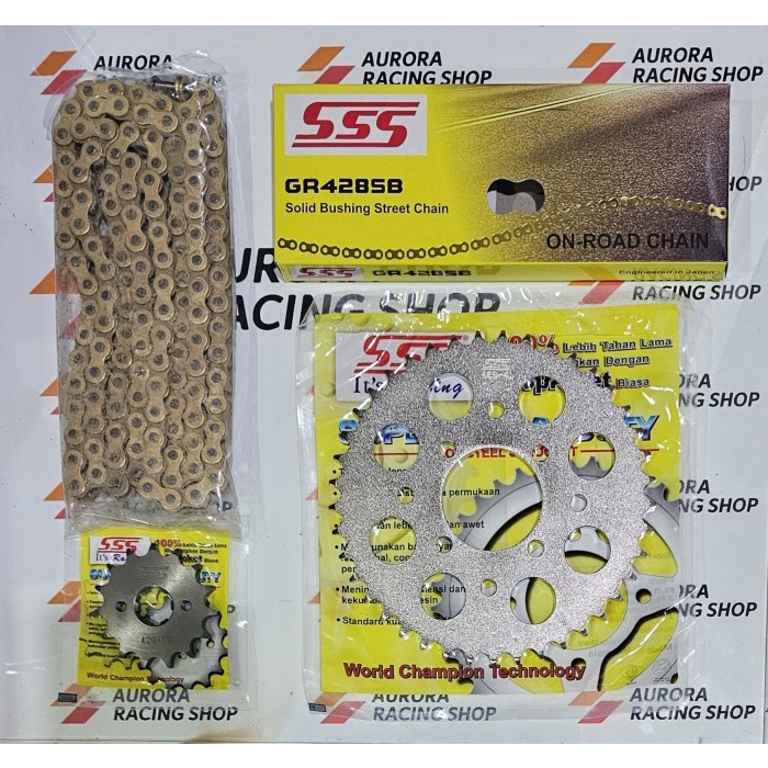 Promo Ori Girset - Gear Set SSS 428 Satria FU [ 2007 - 2012 ] & Rantai SB Gold terlaris