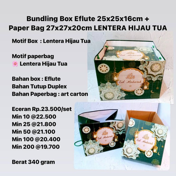 

pernakpernik- Bundling Box Eflute 25x25x16cm + Paper Bag 27x27x20cm Motif Lebaran