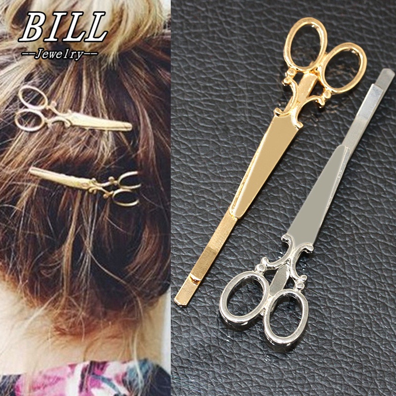 New Fashion Head Jewelry Hair Pin Gold Color Scissors Shears Clip For Hair Tiara Barrettes
