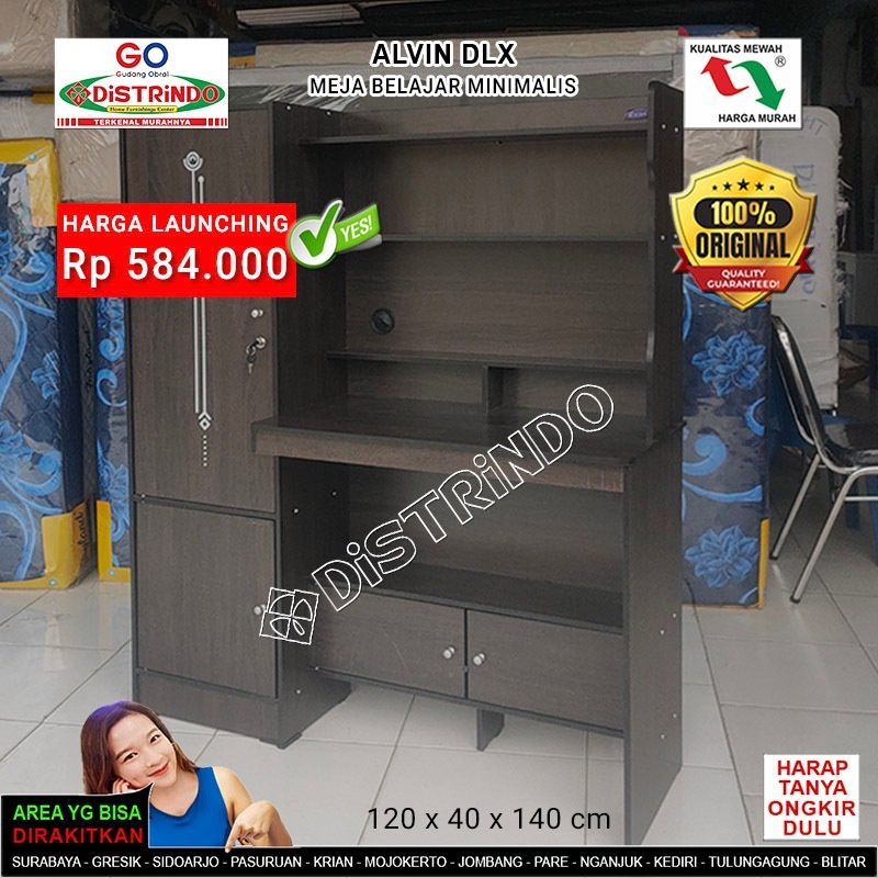 DISTRINDO Meja Belajar Anak / Meja Belajar minimalis dengan Lemari Penyimpanan Serbaguna + 2Lemari