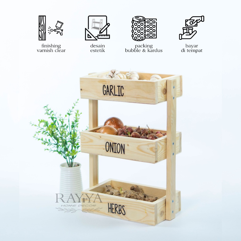 {{ Rak Bawang Kayu Serbaguna Susun / Rak Bawang Kayu Free Sticker Ready }}