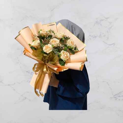 BUKET BUNGA ROSE WHITE ARTIFICIAL BLACK GOLD PREMIUM