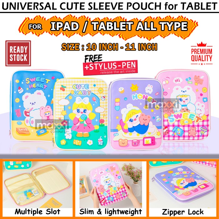 Jt Top Sleeve Pouch Tas Tablet Tab Matepad Ipad Samsung 10 11 Inch Motif Anak