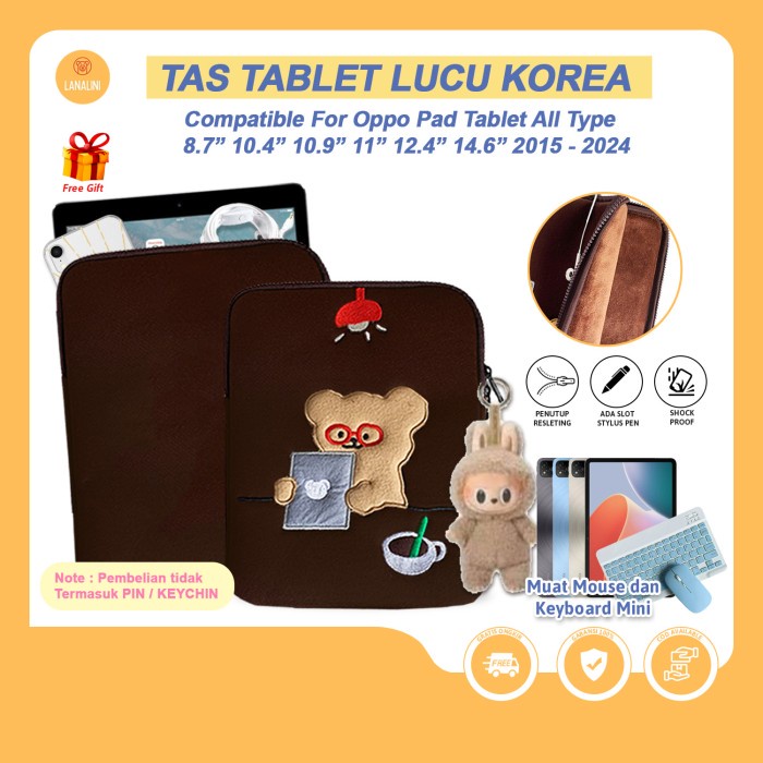 Jt Top Sleeve Case Oppo Pad 2 11.61" Air 2022 10.3" Tas Pouch Tablet Universal Kartun Bear Kekinian