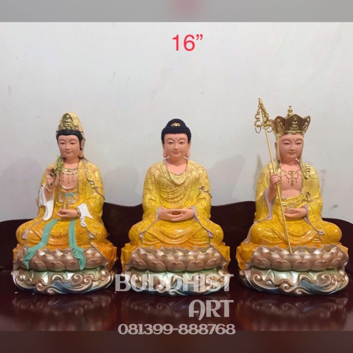 Patung Dewi Kwan Im/ Tee Cong Ong Po Sat/ Sakyamuni Buddha Set 16 Inch
