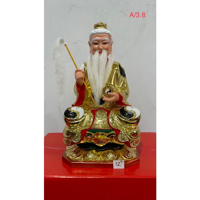 Patung Dewa Tai Shang Lao Jun Tai Siong 12 Inch Baju Emas Pasir Kayu
