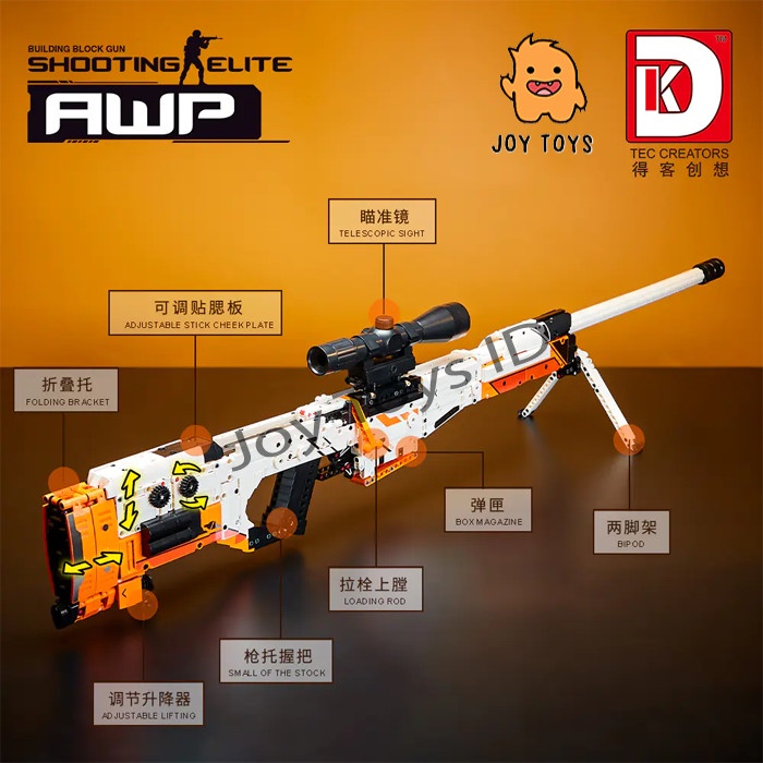 Mainan Brick DK Sniper AWP Asiimov Counter Strike Rifle 1716 Pc