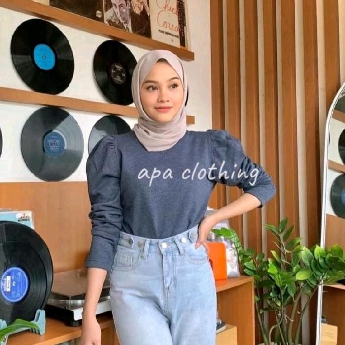 (Best) blouse waffle puffy lengan balon wanita/ blouse korean kekinian