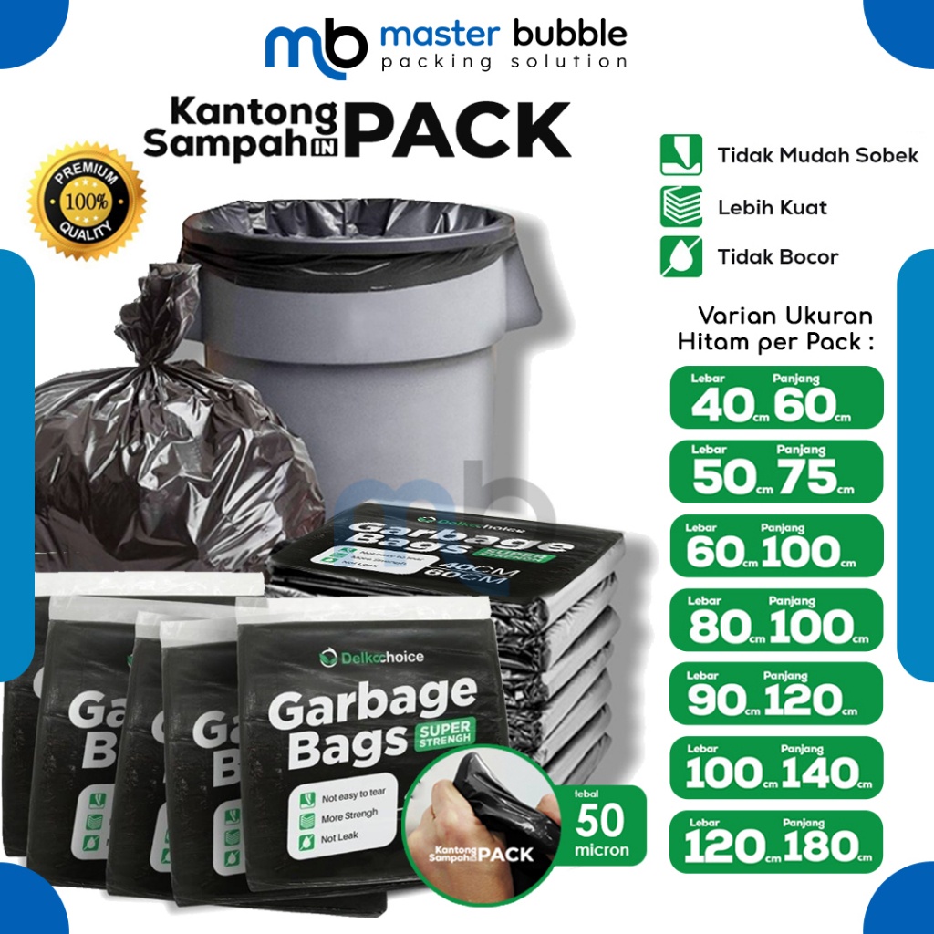Kantong Kresek Plastik Sampah Hitam Per-Pack / Plastic Trash Bag / Garbage Bags Tebal Delkochoice