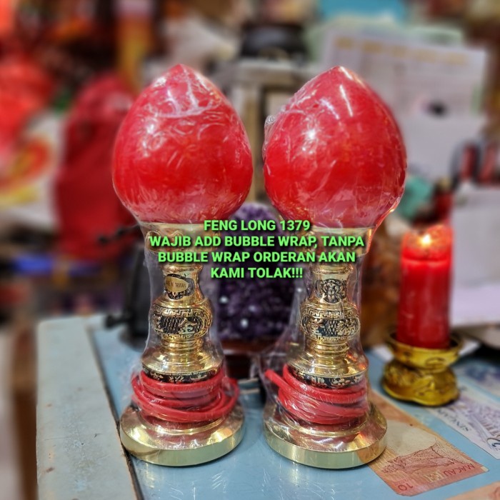 Lampu Altar Puja Sembahyang Buah Peach Kuningan Taiwan 25cm