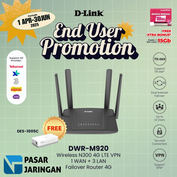 D-Link Dwr-M920 / Dwr-920 N300 4G Lte Modem Wireless Router