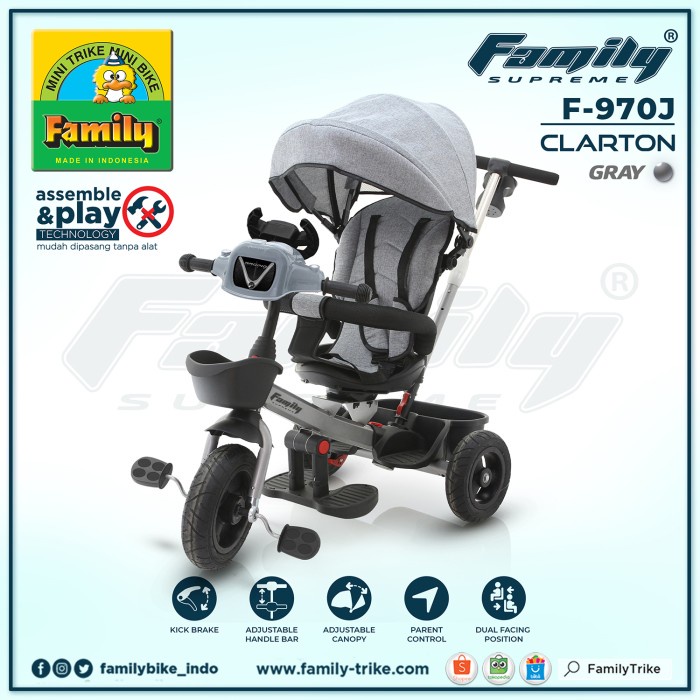 Sepeda Anak Roda 3 (Tiga) Stroller Family Supreme F-760J 970 J Clarton Kode 572