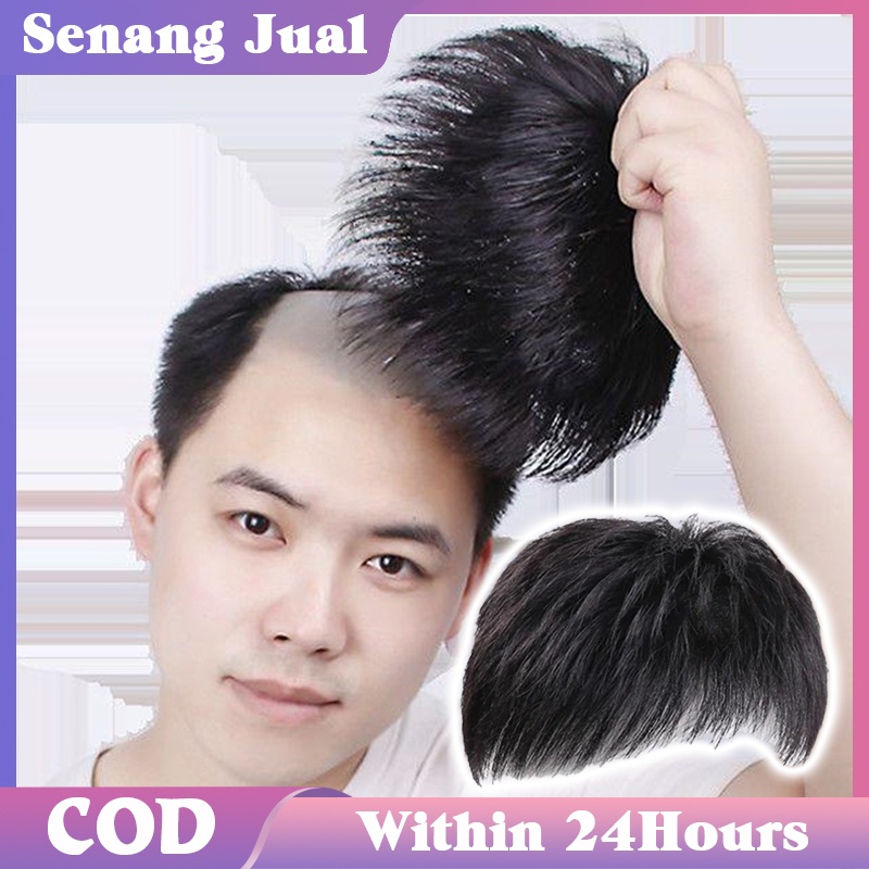 - Hairclip Pria Wig Pria Rambut Asli Rambut Palsu Pria Botak Rambut Simulasi