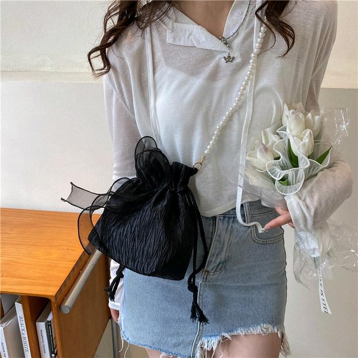 Dearglow_ Tas Serut Pita/ Tas Serut Mutiara Pita/ Tas Serut Selempang Mutiara