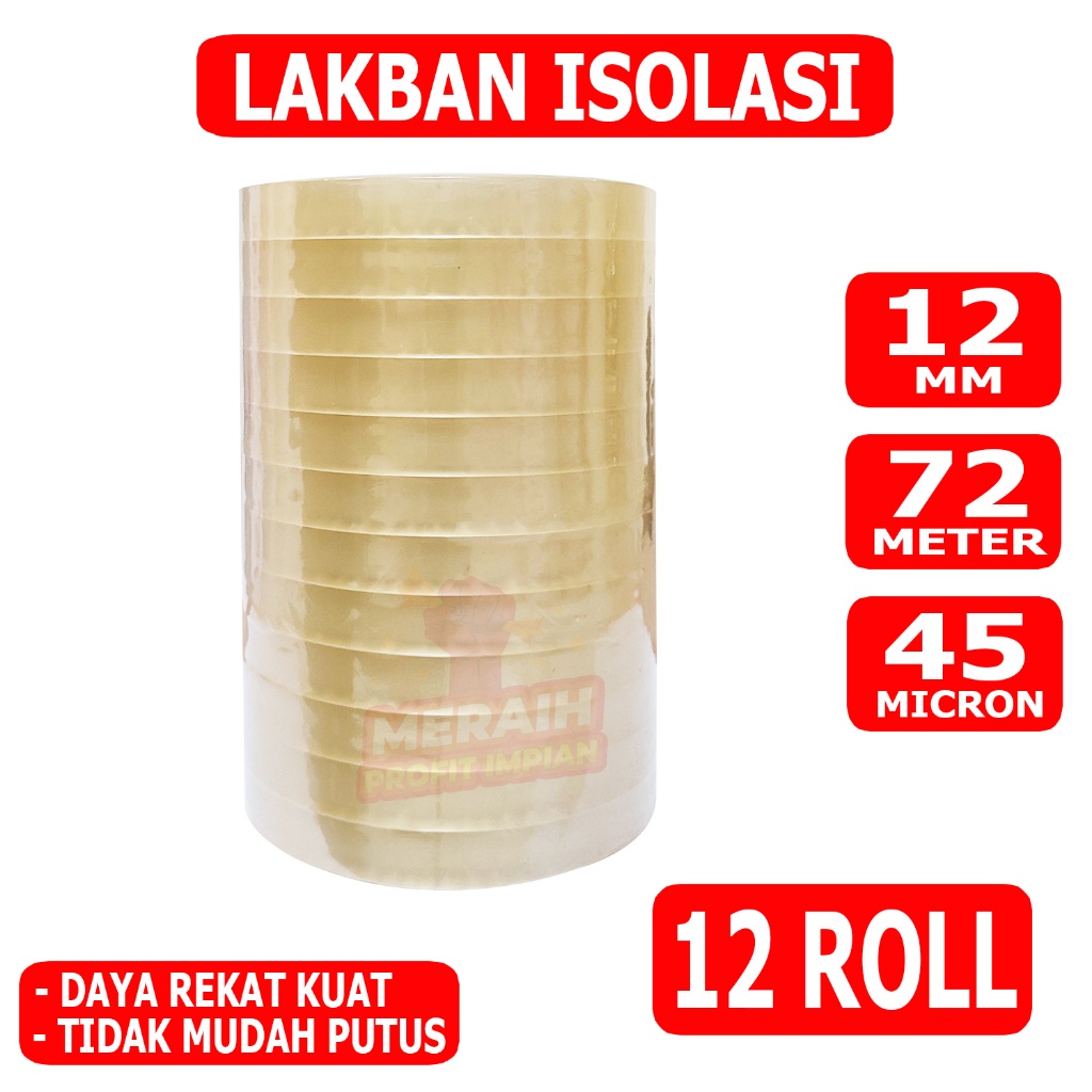

1 Lusin/12 Pcs - Lakban Isolasi MPI 12 mm x 72 m - Selotip Mini 72 Meter