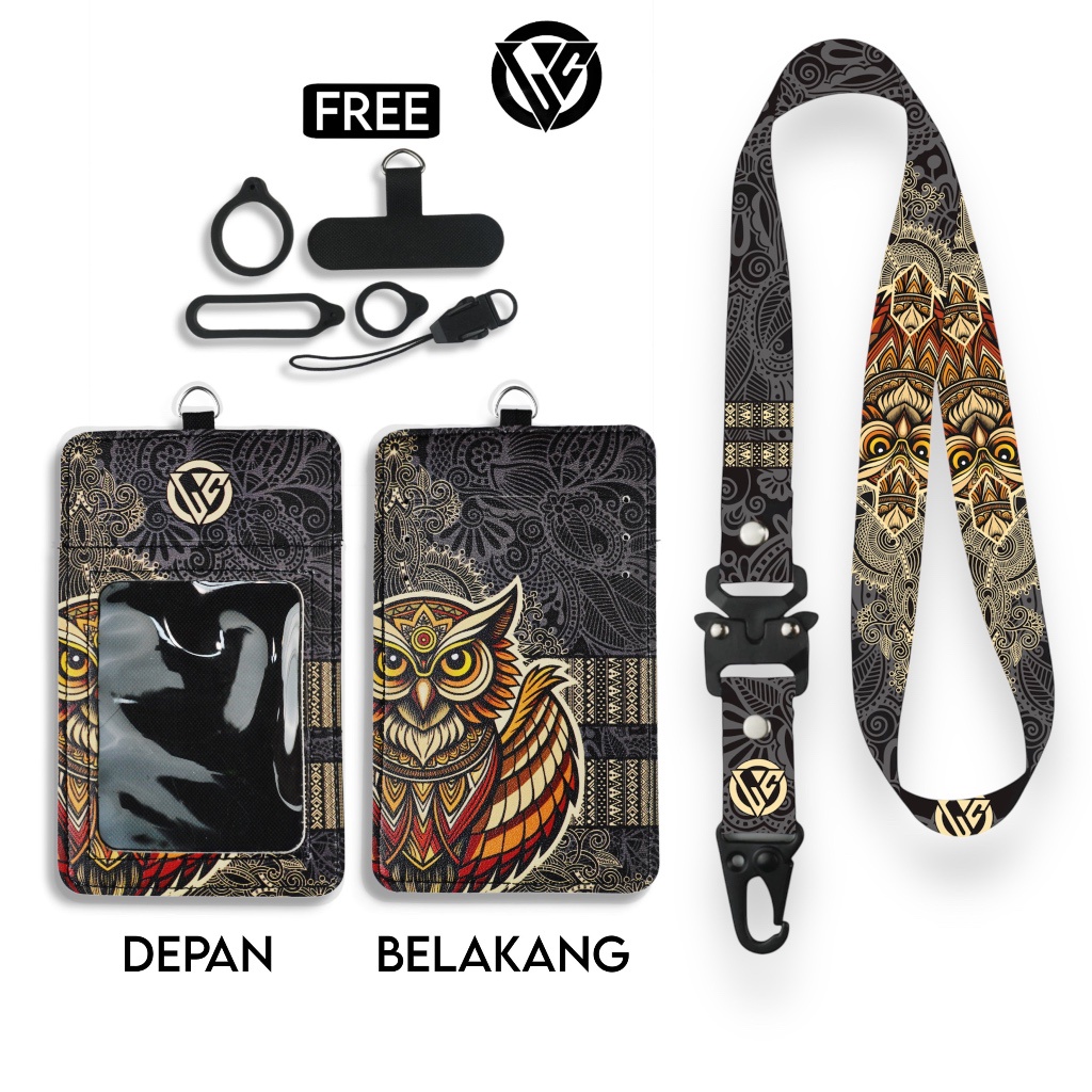

LC.ID Lanyard Id Card Holder Leather Printing UV Tali Lanyard Holder Kulit Printing - Owl Series V2