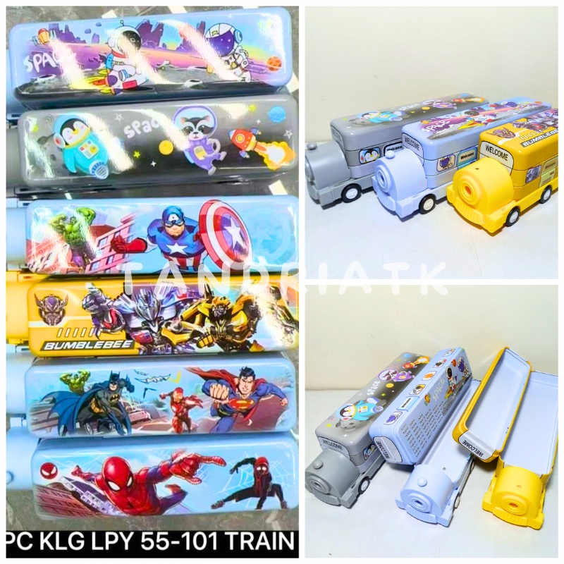 

[FREE BUBBLE+DUS] Tempat Pensil Kaleng 2 Susun Serutan Bentuk Kereta Train LPY 55-101 Superhero