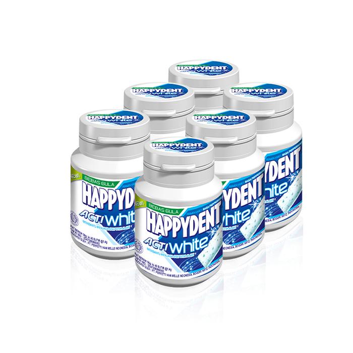 

terbaru !!! happydent acti white sugar free bottle 56g - permen karet mint bebas gula (6 bottles)