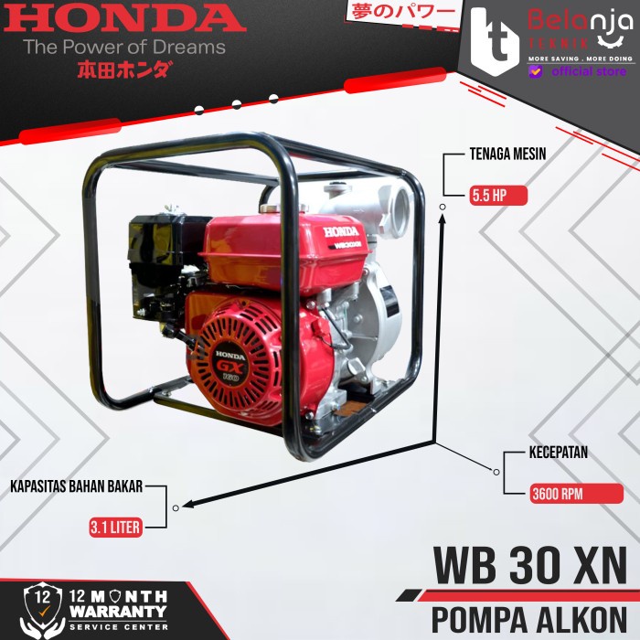 PASTI MURAH MESIN POMPA AIR - ALKON HONDA WB 30 XN 3 INCHI - 7.5 METER