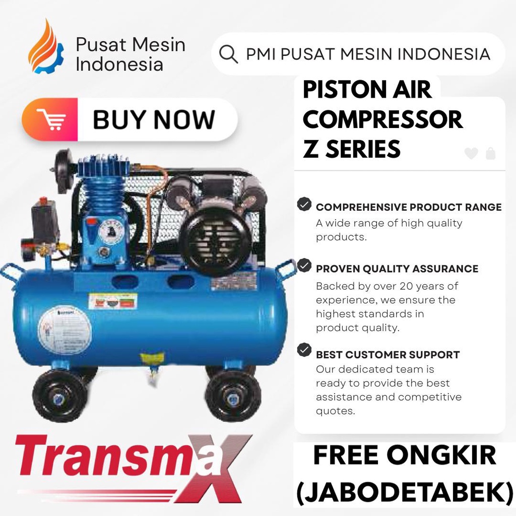 KOMPRESOR ANGIN TRANSMAX MODEL PISTON W 0.36 (W/O MOTOR), MOTOR:3KW, AIR DELIVERY:0,36(m3/min), PRES