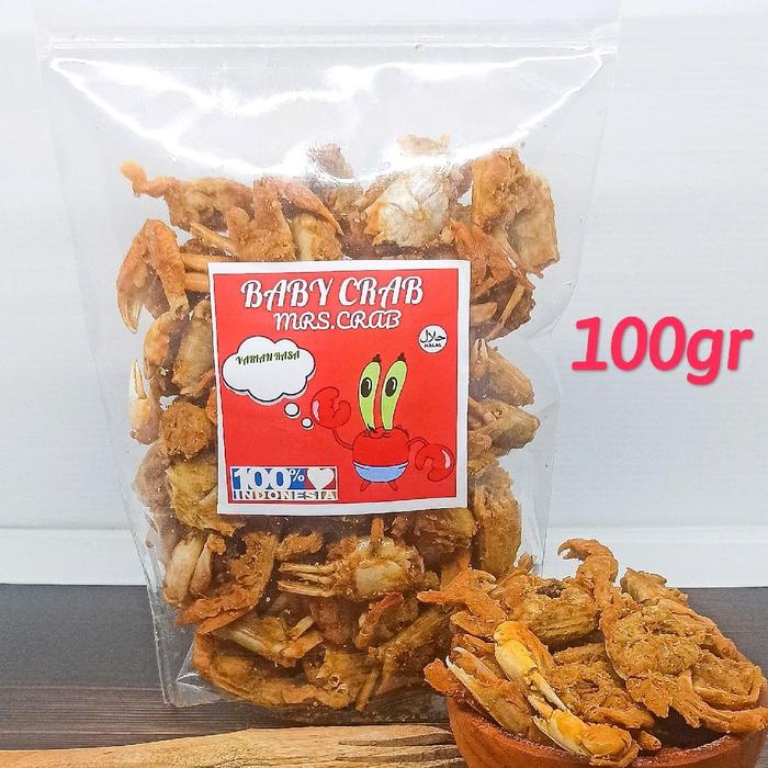 

Baby crab Krispy Pedas Chili Oil Daun Jeruk 100gr cemilan renyah gurih keriuk Asin Bawang Bbq Pedas