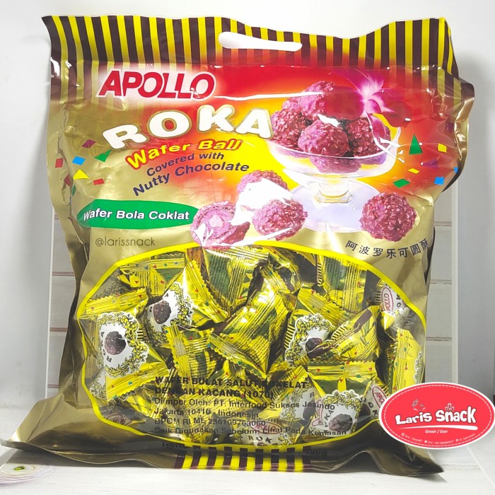 

Apollo Roka Coklat isi 70 Pcs 420gr Wafer Bulat Balut Kacang
