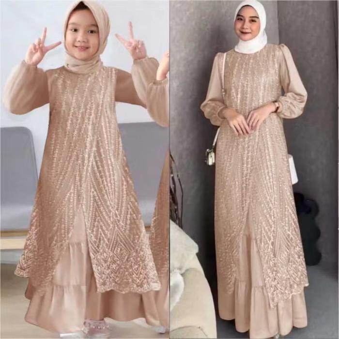 Gamis Maxi Olivia Ibu Dan Anak / Gamis Brukat Tile Mutiara Terlaris Kondangan Pesta