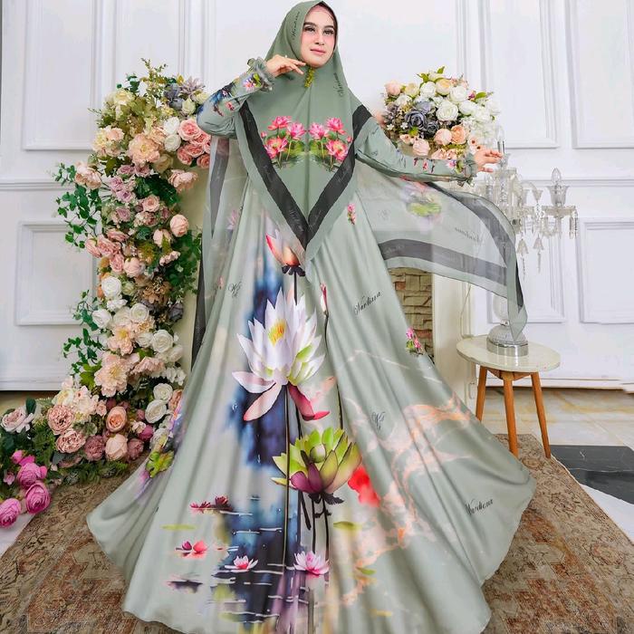 Gamis Jumbo Syari Printing Motif Gamis Dewasa Muslim Pesta Jumbo Ld 110-130