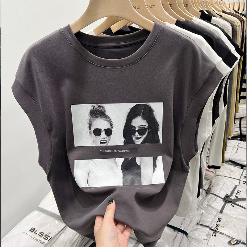 1950S American Retro Sleeveless T-Shirt Women Summer Printed Design Slim Fit Outdoor Top Trendy