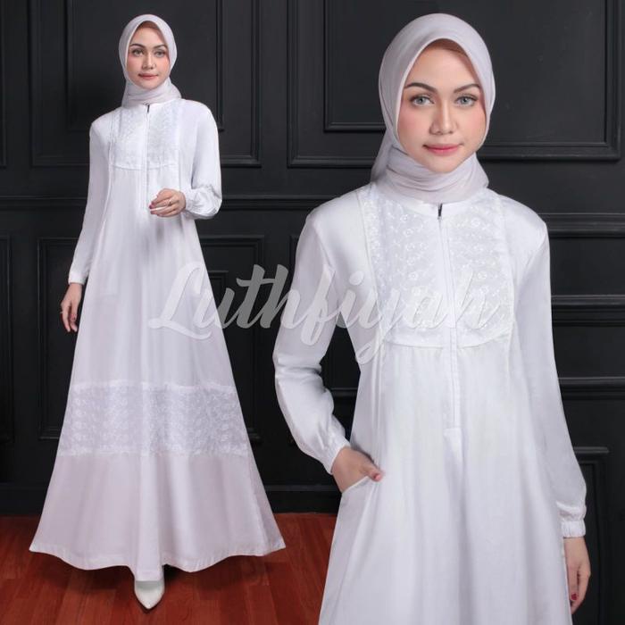 New Terbaru / Gamis Putih Simple Bahan Katun Paris / Gamis Model Terkini / Gamis Dewasa Remaja Model