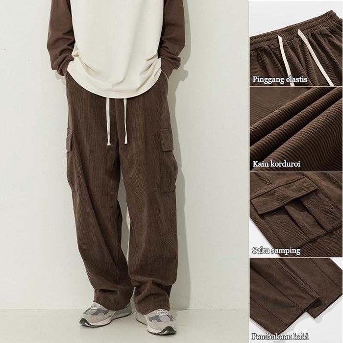 Hot Sale Celana Corduroy Pria Celana Cargo Corduroy Pants Celana Kargo Panjang Corduroy Hitam Celana