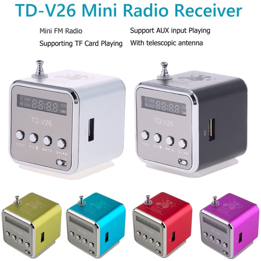 Portable Td-V26 Digital Fm Radio Wireless Speaker Mini Fm Radio Receiver 1.0 Inch Lcd Display Mp3