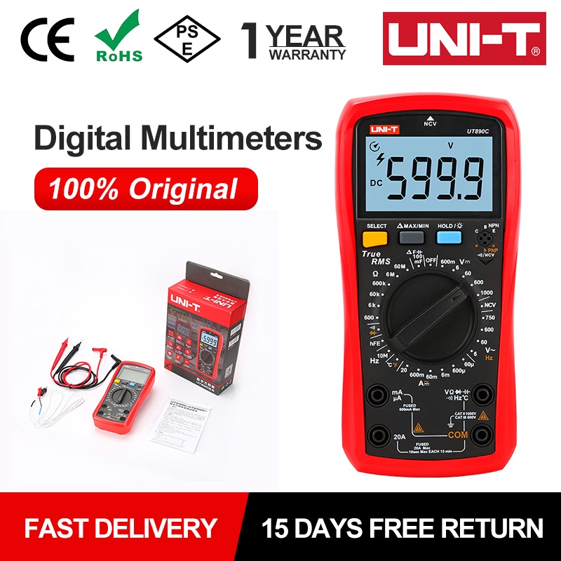 Uni T Digital Multimeter Ut890C Ut890D+ 6000 Counts Manual Frequency Temperature Voltage Ammeter Ac