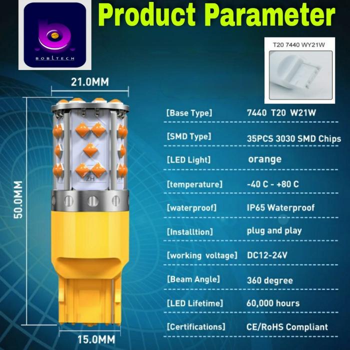BOBLTECH Lampu Sein Mobil Premium Led T20 7440 W21W 3030-35 BHORNET Kedip Normal 2 Buah Car