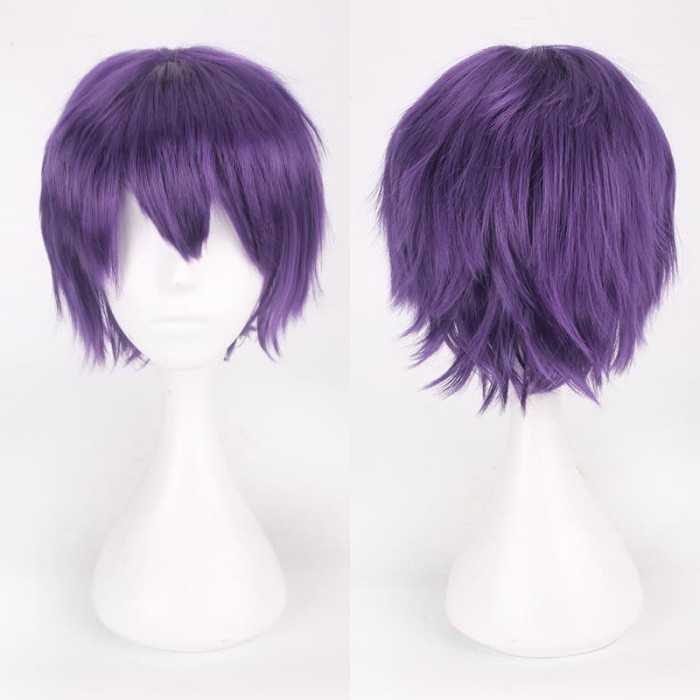 PREMIUM K049-16 ungu purple black wig base cowok pendek cosplay rambut palsu