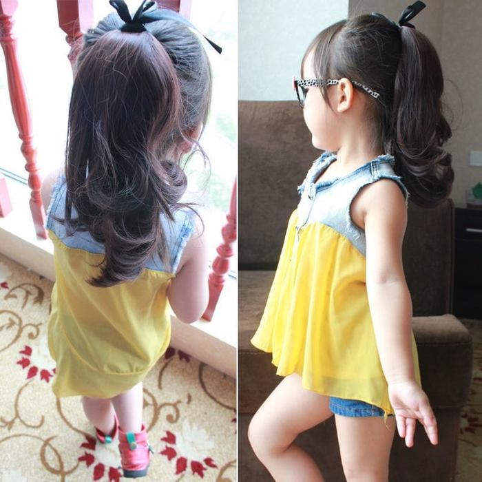 PREMIUM Wig Ponytail Untuk Anak Rambut Palsu Extensions Ponytail Model Pendek Keriting Bahan