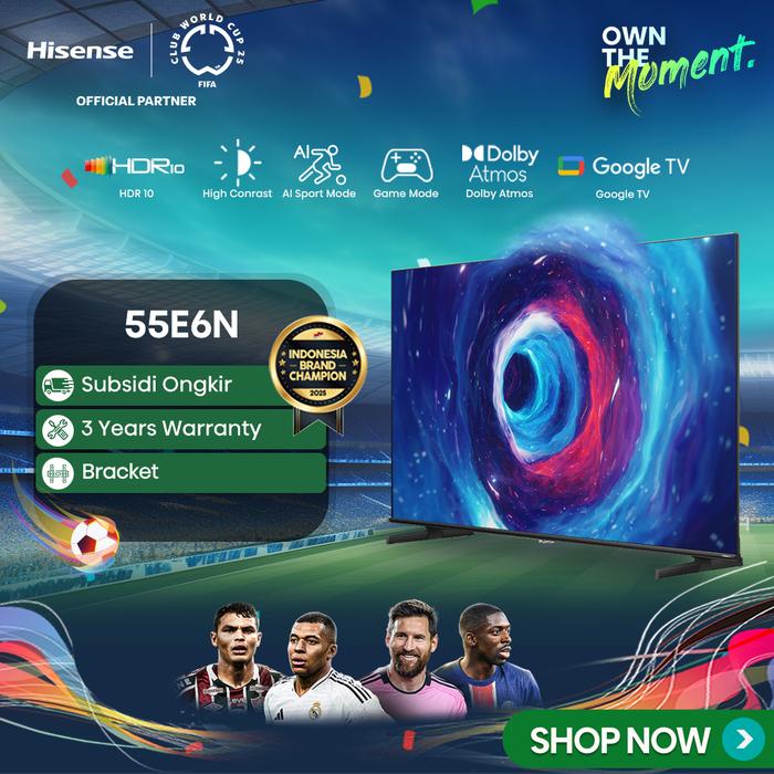 PREMIUM Free Bracket+BISA KARAOKE Hisense-55E6N-Smart TV Android- 55 Inch-4K UHD - 4K DOLBY VISION-