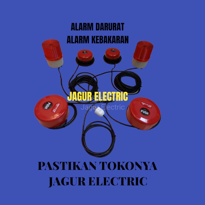 ALARM KEBAKARAN DOUBLE BELL KRING + DOUBLE ROTARY + TOMBOL FIRE ALARM