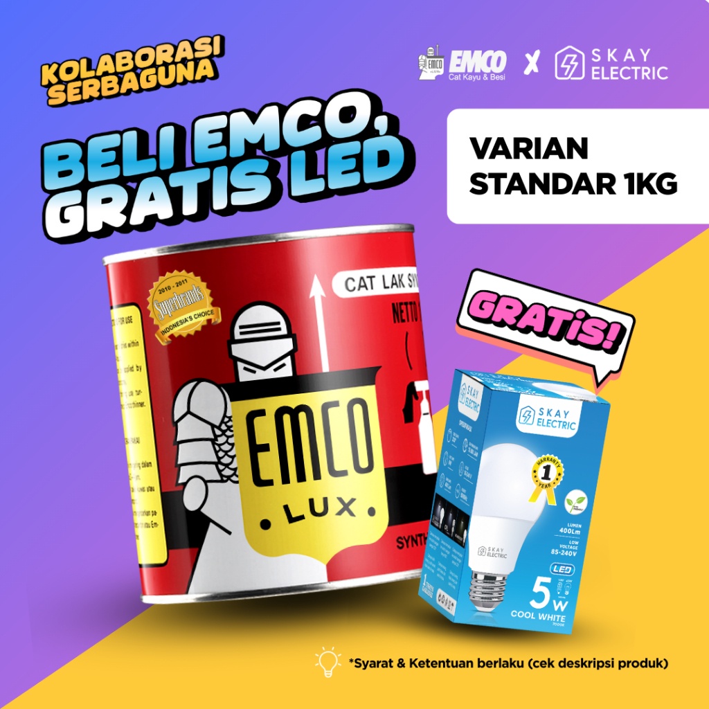 [FREE GIFT] Emco Lux Cat Kayu & Besi 1kg - Warna Standar Hitam Putih Merah Coklat Biru Hijau Kuning