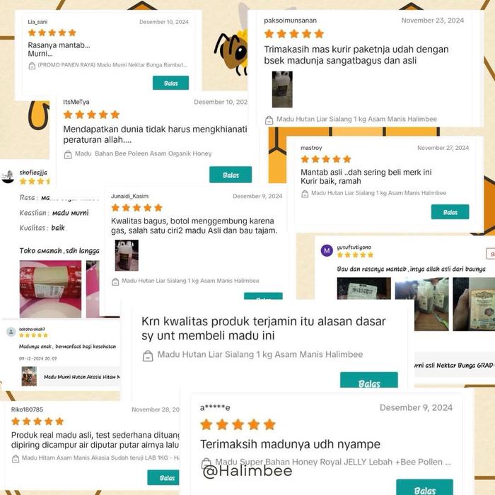 

Promo Terbatas Madu Asli Murni Hutan Liar Sialang Dominan Nektar Akasia 1 Kg - Halimbee Honey Aman