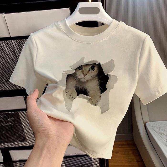 Geraigo- Pinstore I096 T-Shirt Crop Top Lengan Pendek Kaos Wanita Crop Top Kecil Kaus Gambar Anak