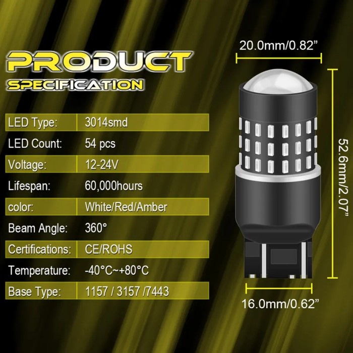 Lampu rem mobil T20 7443 non polaritas Led 4 kawat