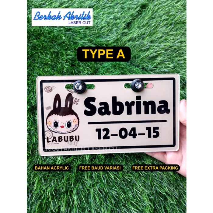

OBRAL plat sepeda listrik spesial edition custom nama dengan karakter bahan akrilik warna awet anti