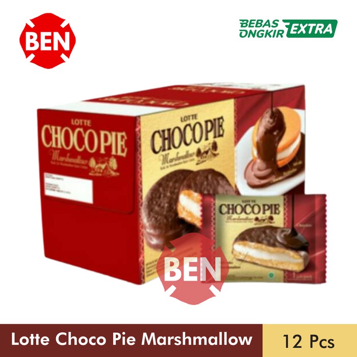 

JTTOP" LOTTE CHOCO PIE MARSHMALLOW 1 PAK BOX 12 PCS 28G 28GR CHOCOPIE COKLAT