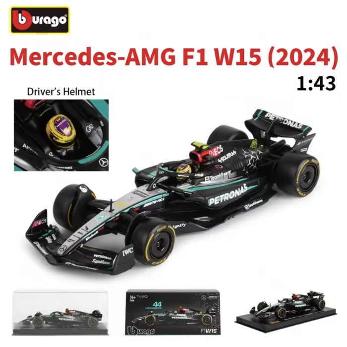 

STOK TERBATAS Bburago 1/43 Mercedes AMG F1 W15 #44 Lewis Hamilton #63 George Russell - 2024 Formula